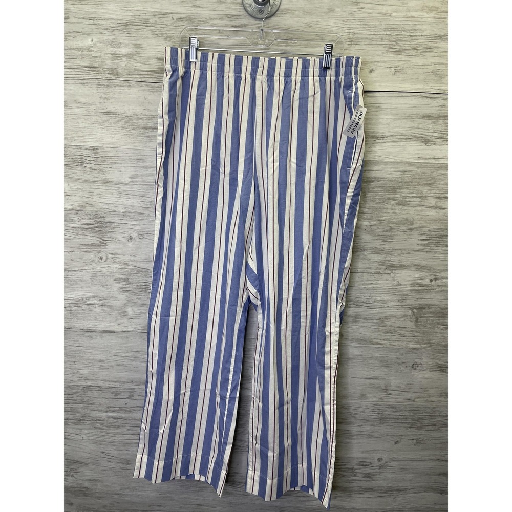 Old Navy Womens Blue Striped Wide Leg Ankle Pants Cotton Elastic L 889318-05
